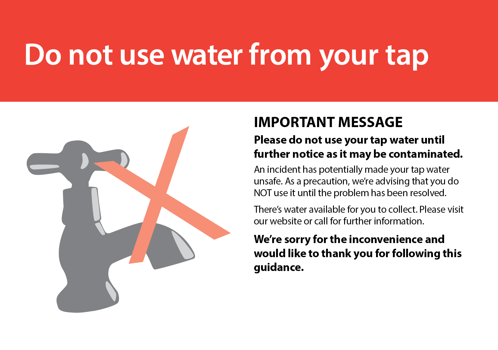 Graphic stating "Do not use water"