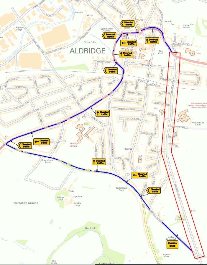 map showing road closure details